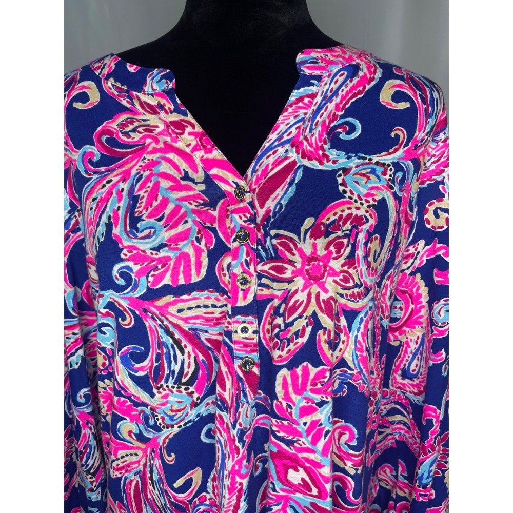 Lilly Pulitzer Womens XL Blue & Pink Floral Print Dress With Button-Front Neckli - Picture 2 of 8